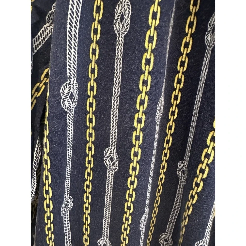 Michael Kors Size L Navy Yellow Chain Print Blouson Elastic Waist Blouse Top